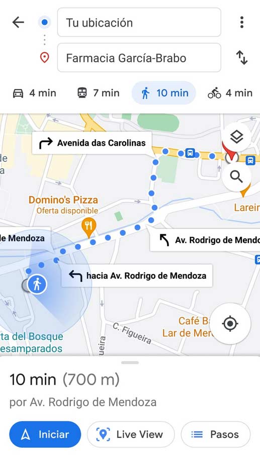 Ruta para ir a una farmacia cerca